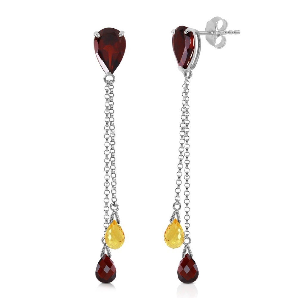 14K. GOLD CHANDELIER EARRING WITH GARNETS & CITRINES (White gold)